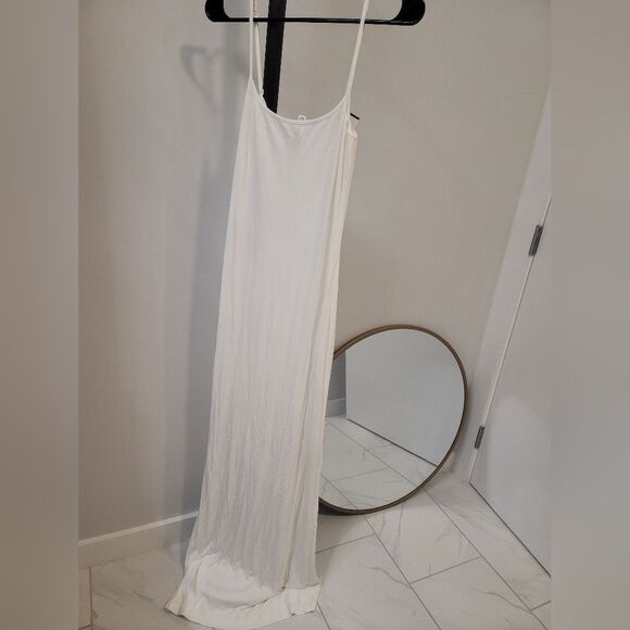 Skims Ribbed Soft Lounge Long Slip Dress Maxi White Stretchy Knit 2X New NWT - Picture 1 of 5
